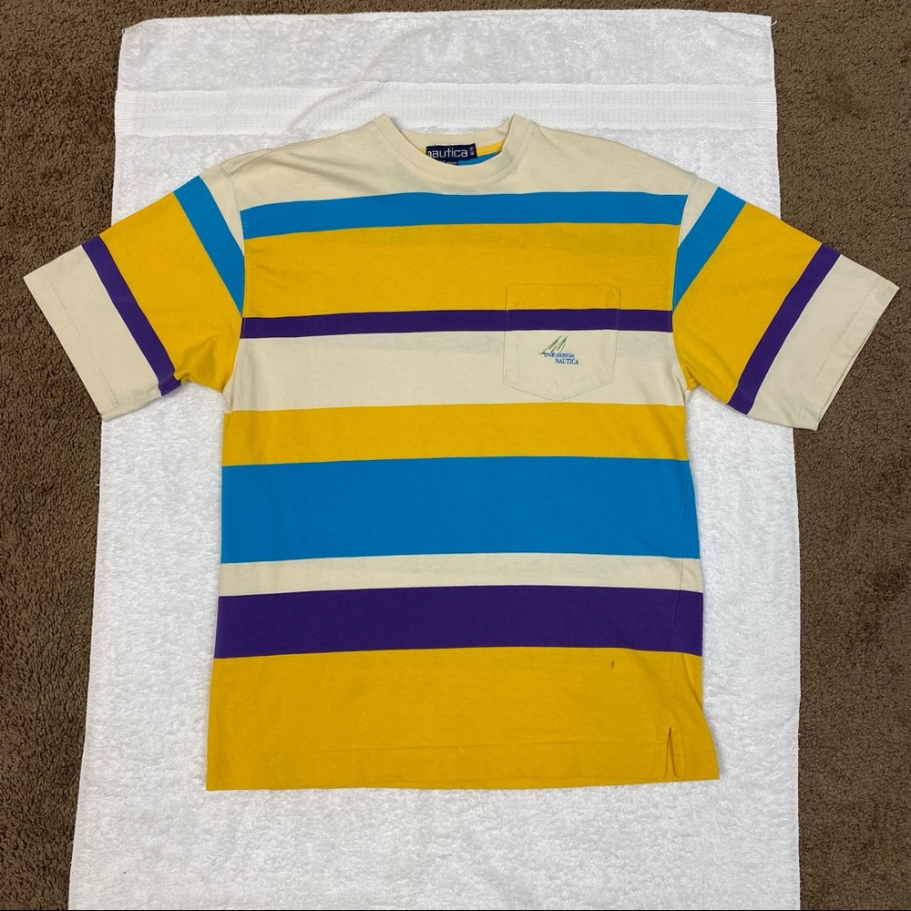Vintage Nautica One-Design T-Shirt Mens S/S RARE Stripes Size M